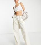 Topshop Tall Low Rise Wide Leg Nylon Cargo Pants In Ecru-white