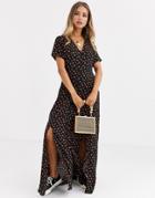 Daisy Street Button Through Maxi Dress With Splits In Ditsy Floral-black