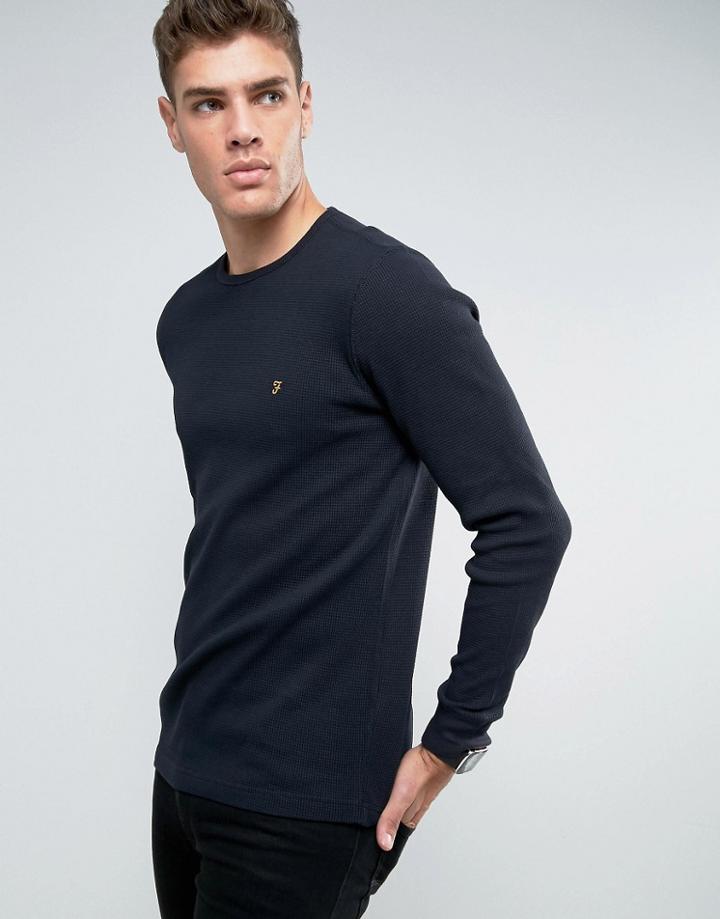 Farah Waffle Logo Long Sleeve Top Regular Fit In Black - Black