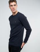 Farah Waffle Logo Long Sleeve Top Regular Fit In Black - Black