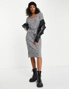 Jdy Knit Square Neck Midi Dress In Gray