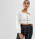 Boohoo Petite Exclusive Button Through Blouse With Puff Sleeve In White - White