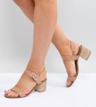 Dune Wide Fit Jany Leather Stack Heel Sandal - Tan