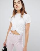 Brave Soul Twist Front Crop T Shirt - White