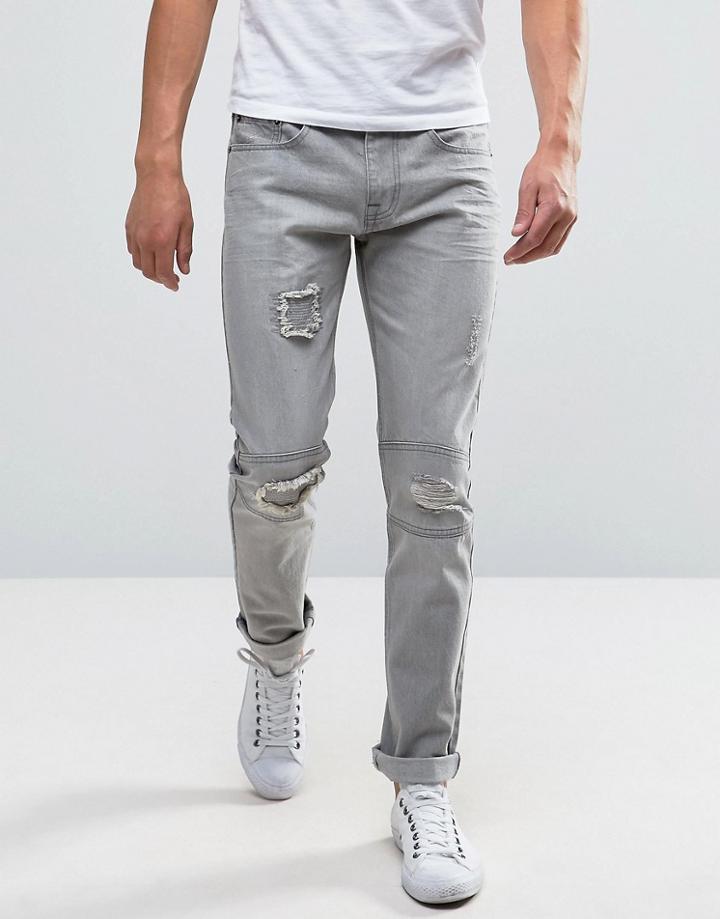 Bellfield Slim Jeans With Rip And Repair Detailing - Blue