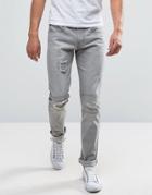 Bellfield Slim Jeans With Rip And Repair Detailing - Blue
