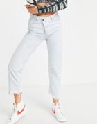 Stradivarius Straight Leg Jean With Raw Hem In Bleach Wash-blues