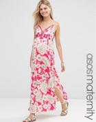 Asos Maternity Lattice Trim Maxi Dress In Floral Print - Multi