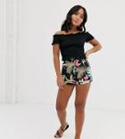 Brave Soul Petite Lorraine Shorts In Tropical Print-black