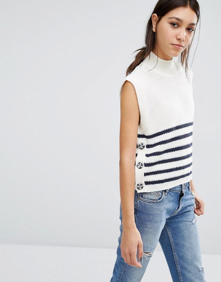 Vero Moda Stripe Button Side Crop Sweater - Multi