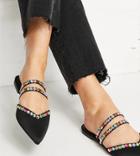 Asos Design Wide Fit Laurie Gem Embellished Pointed Mule In Black Satin