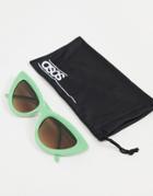 Asos Design Recycled Frame Cat Eye Bevelled Sunglasses In Green
