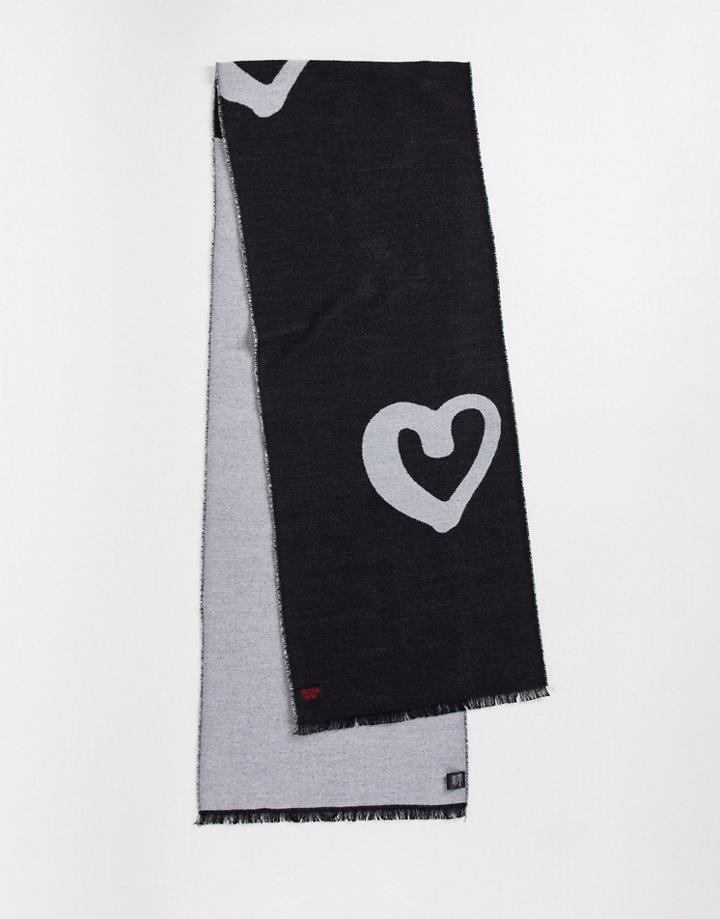 Devils Advocate Reversible Heart Print Scarf In Black And White