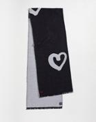 Devils Advocate Reversible Heart Print Scarf In Black And White