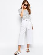 Asos Linen Culotte With Tie Waist - White