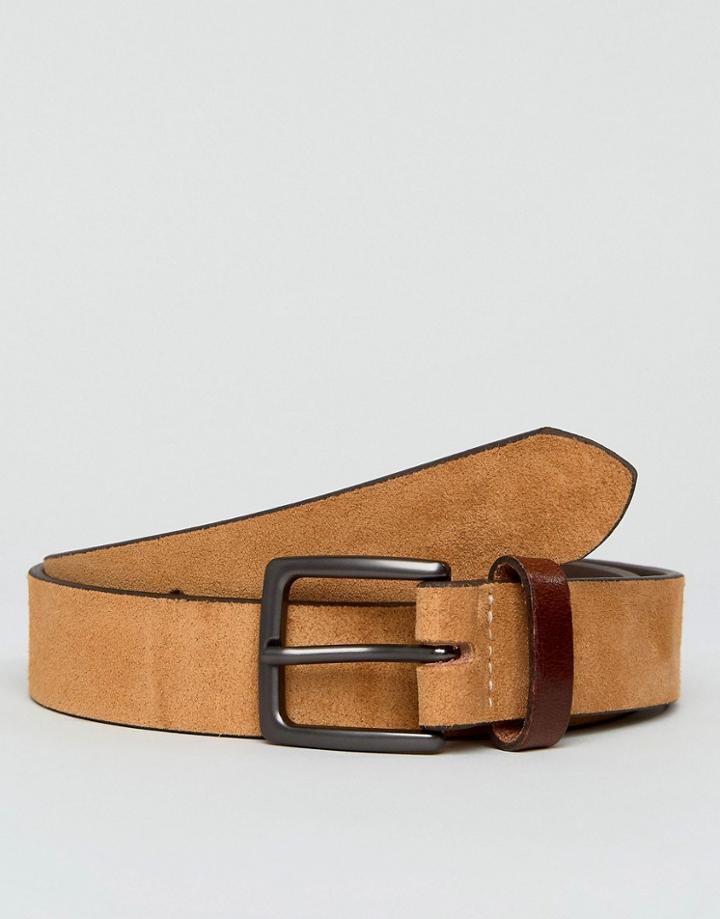 Peter Werth Tan Suede Belt With Contrast Keeper - Tan