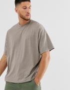 Asos Design Oversized Fit T-shirt With Crew Neck In Beige Marl - Beige