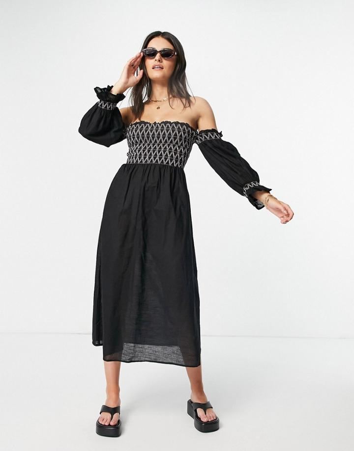 River Island Shirred Detail Dress In Black