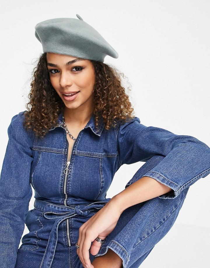 Asos Design Wool Beret In Sage-green
