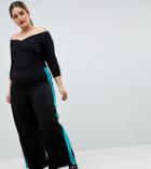 Asos Design Curve Wide Leg Pants With Contrast Side Stripe - Black