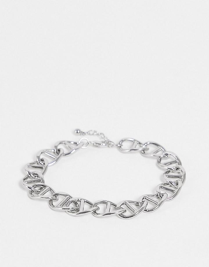 Asos Design Vintage Inspired Flat Chain Bracelet With Texture In Silver Tone