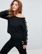 Asos Lounge Lace Up Off Shoulder Sweat Top - Black