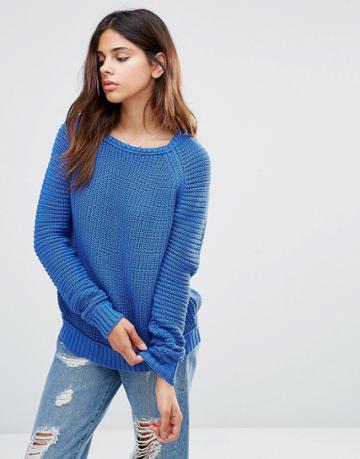 H.one Ribbed Sleeve Sweater - Blue