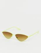 Asos Design Skinny Neon Almond Metal Cat Eye Sunglasses - Yellow