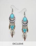 Reclaimed Vintage Inspired Turquoise Stone Mixed Metal Drop Earrings - Multi