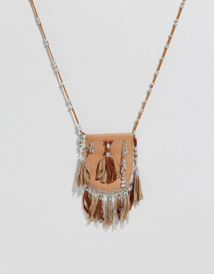 Asos Festival Beaded Purse Necklace - Brown