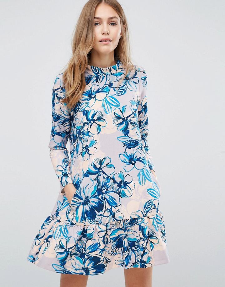 Closet Drop Waist Long Sleeve Floral Dress - Multi