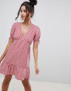 Asos Design Tiered Cotton Smock Mini Dress In Gingham - Multi