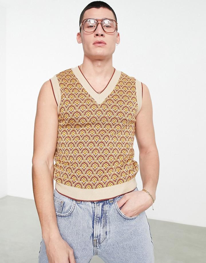 Asos Design Knit Cropped Tile Pattern Tank In Yellow