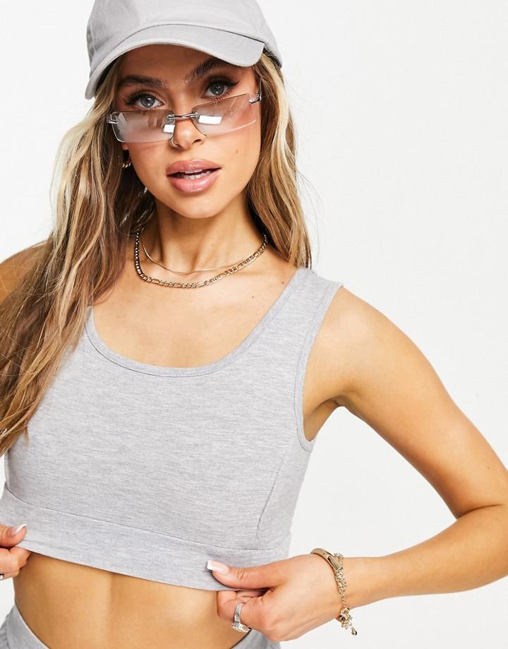 Parisian Set Seam Detail Crop Top In Gray-grey