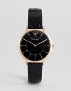 Emporio Armani Ar11064 Leather Watch In Black - Black
