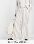 Asos Design Extreme Wide Leg Suit Pants In Ecru Stripe-neutral