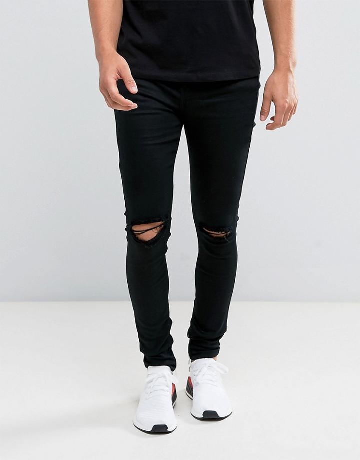 Sixth June Super Skinny Jeans In Black With Knee Rips - Black