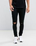 Sixth June Super Skinny Jeans In Black With Knee Rips - Black