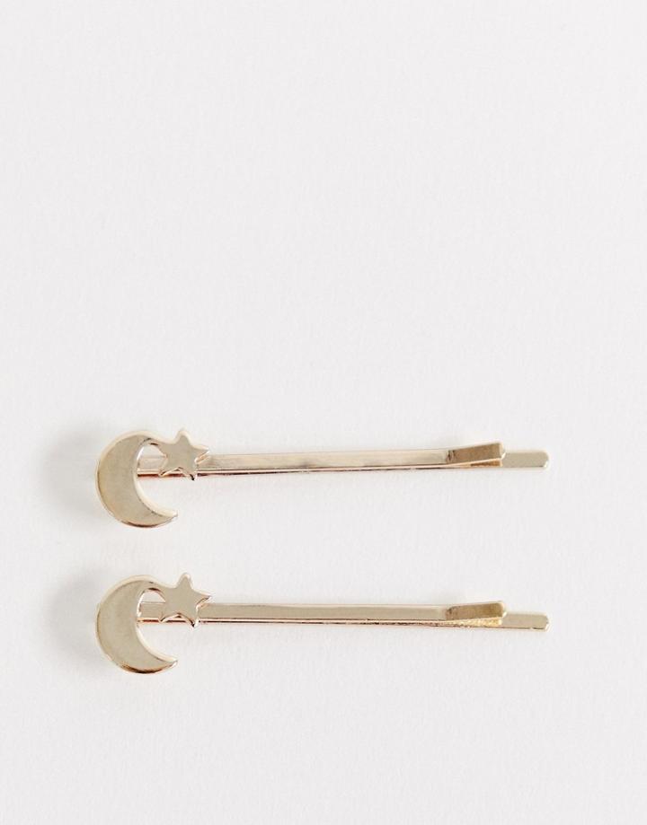 Johnny Loves Rosie Two Pack Moon And Star Hair Slides - Gold