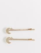 Johnny Loves Rosie Two Pack Moon And Star Hair Slides - Gold