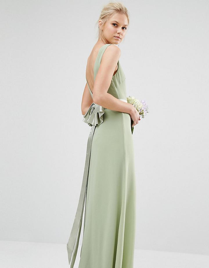 Tfnc Petite Wedding Sateen Bow Back Maxi Dress - Green