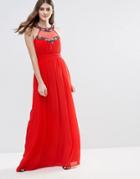 Little Mistress Embellished Trim Maxi Dress - Red