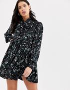 Fashion Union Bow Neck Midi Dress With Pleat Detail-black