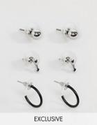 Designb London Stud & Hoop Earring Set In 3 Pack Exclusive To Asos - Silver