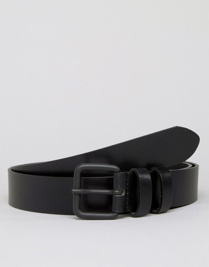 Jack & Jones Belt In Leather With Double Keeper - Black