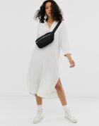 Weekday Collarless Shirt Dress In Off-white - Beige