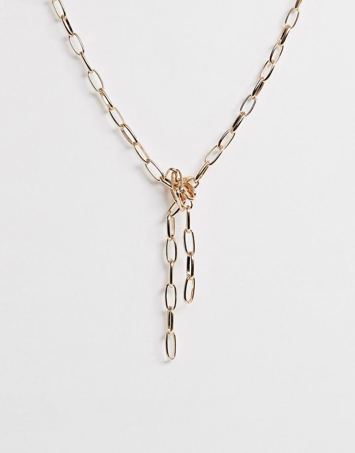 Asos Design Necklace In Knotted Open Link Chain In Gold Tone - Gold