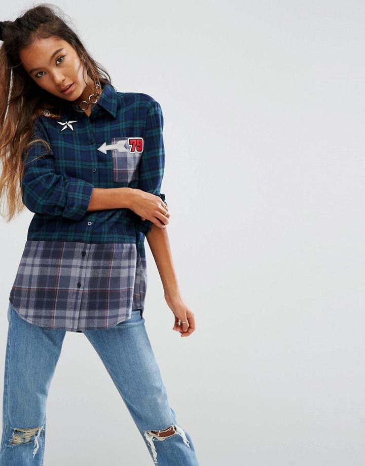 Asos Mixed Check Shirt With Badges - Multi