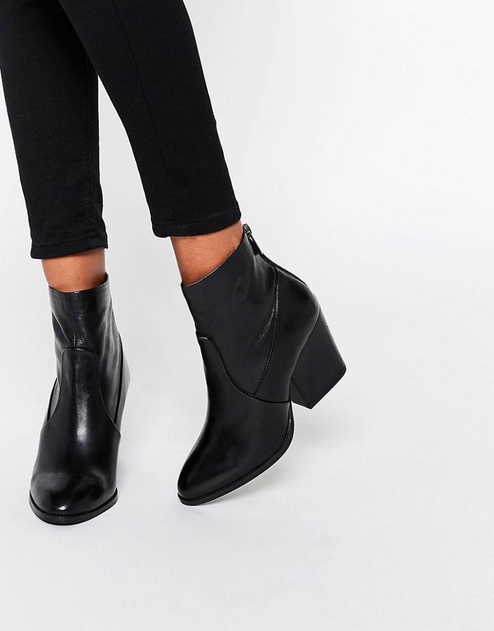 Asos Raya Leather Heeled Ankle Boots - Black