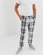 Asos Design Cigarette Pants With Pleats In Monochrome Check-black